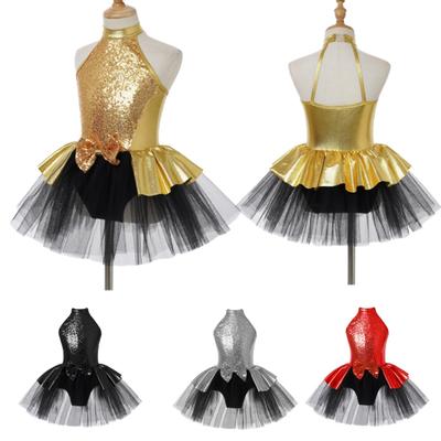 Robe Tutu de Ballet à paillettes brillantes pour enfants filles, Costume de danse latine Jazz moderne, vêtements de danse