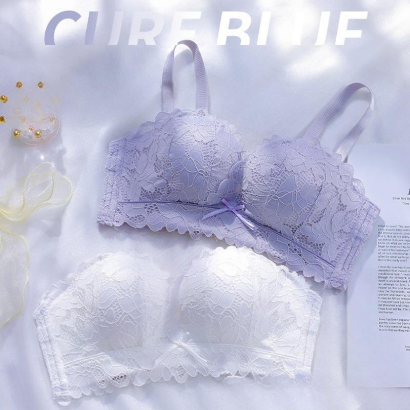 Small Chest Push-up Anti-sagging Lace Underwear Top Lift Thin Strapless Invisible Non-slip Bra Set