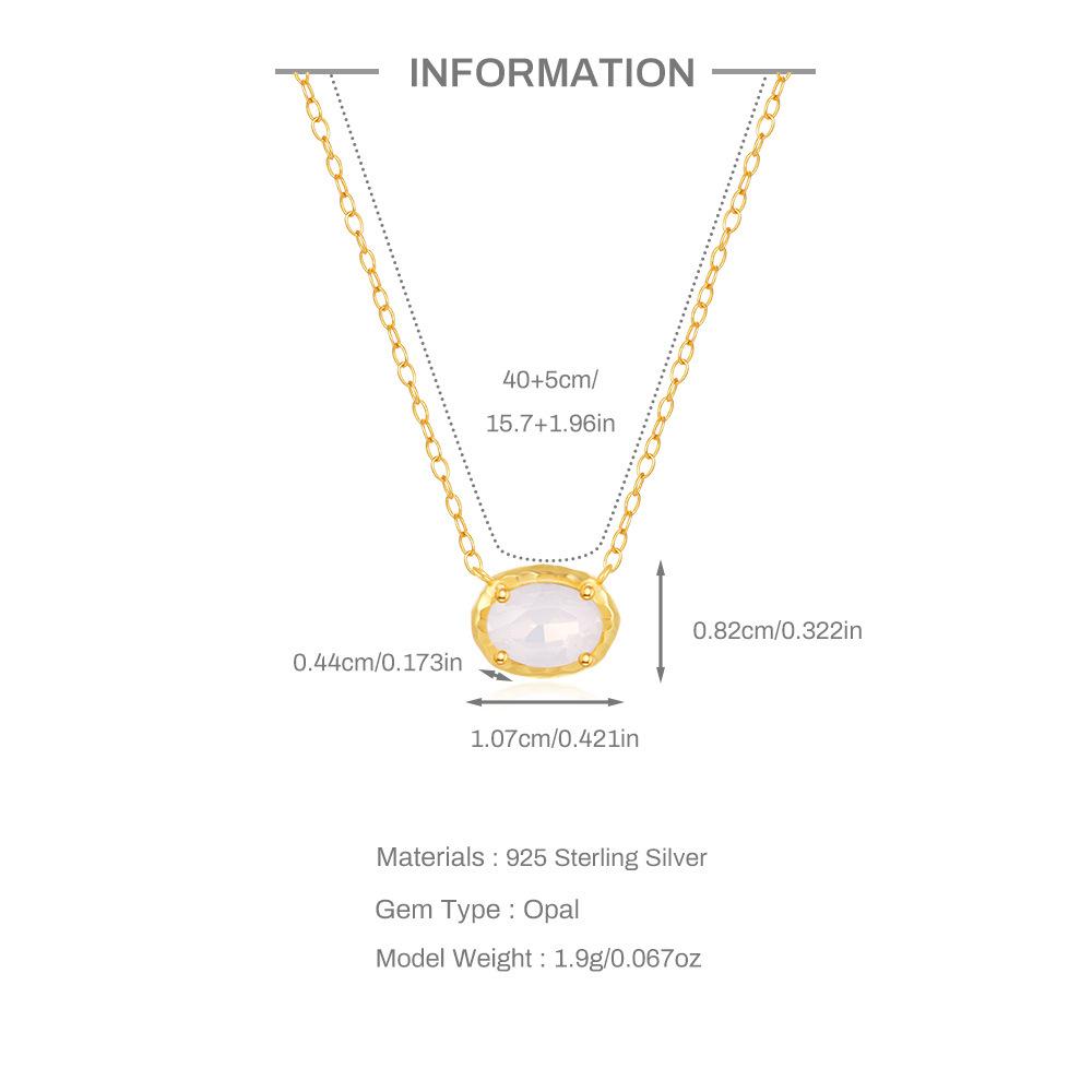 Wind Commuter Simple Wear S925 Sterling Silver Textured Powder Opal Geometric Necklace Clavicle Chain