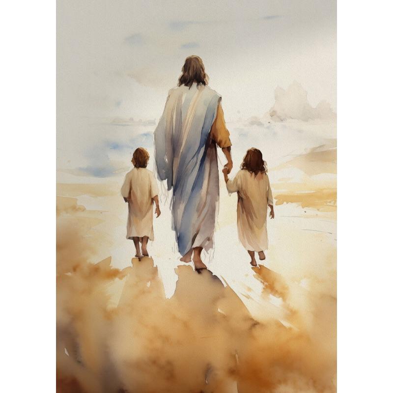 Jesus Christ Walking with A Child,poster Bible Art Canvas Painting Christian  Wall Art Picture for Living Room Home  Decor