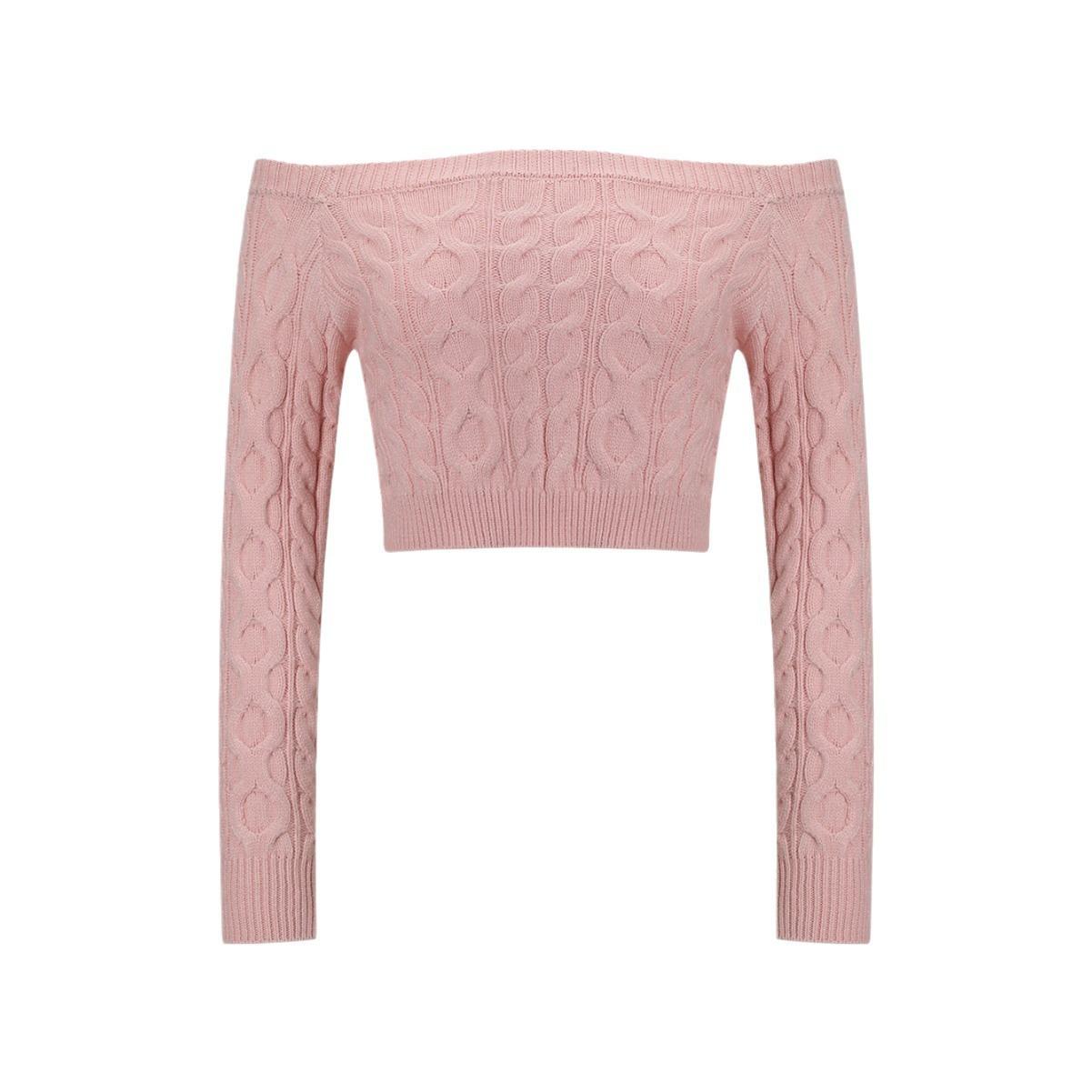 

Женский короткий свитер облегающего кроя с перекрученной вязкой и однотонным вырезом, осенне-зимняя коллекция M розовый