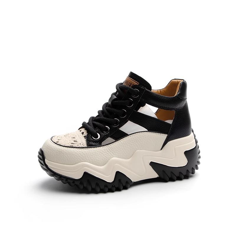 New Lace-up Thick-soled Heightening Dad Shoes for Women 2025 Summer Versatile Fashion Contrasting Colors Hollow Breathable Sports Shoes for Women