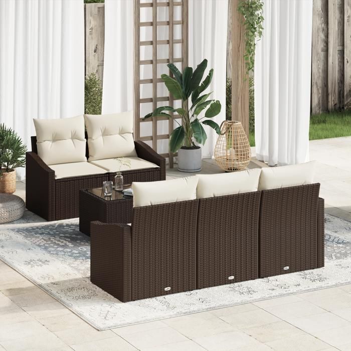VidaXL Ensemble de canapé de jardin 6 pièces avec coussins en rotin marron 3355267