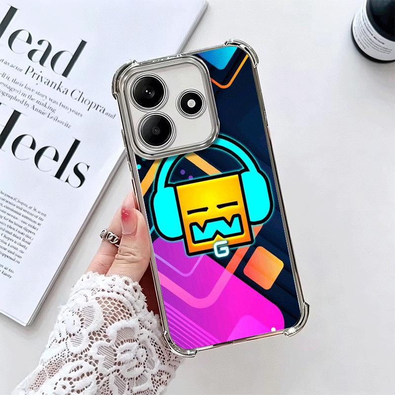 Geometry Dash Game Plating Phone Case For Xiaomi Redmi Note 14 15 Pro Plus 13 12 11 11S 11T 10 9S 9 5G Anti-Fall Airabag Cover
