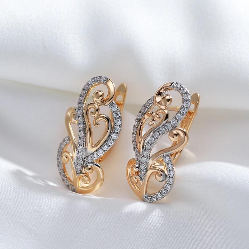 Wbmqda 585 Rose Gold Sliver Mix Color Vintage Flower Shape Drop Earrings For Women Natural Zircon Setting Luxury Ethnic Jewelry