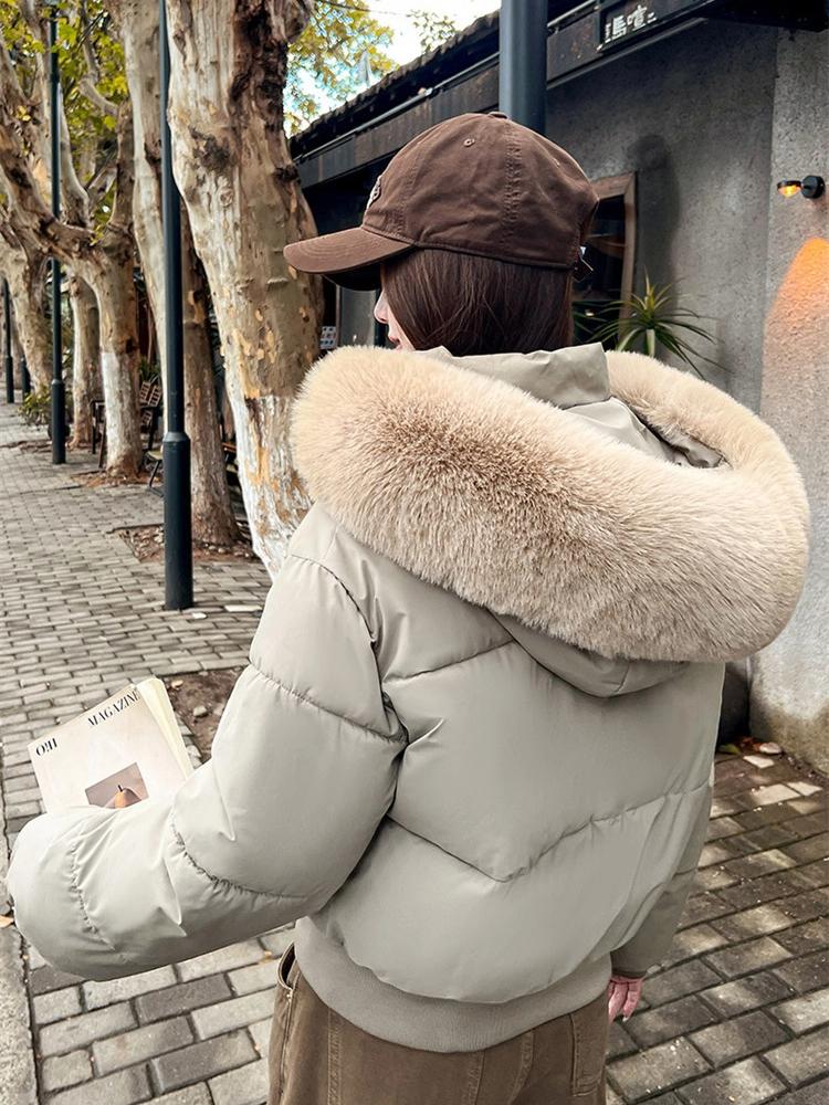 Hooded Cotton-padded Jacket Short Winter Thickened Warm Coat With Fur Collar