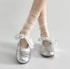 Silver ballet style round head inner height increase flat bottom shallow mouth single shoes women's summer 2025 new versatile French Mary Jane shoes