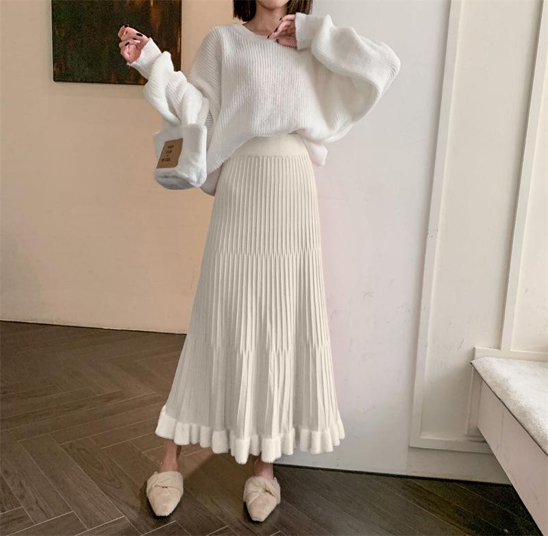 

Вязаная юбка миди для женщин на осень и зиму, плиссированная юбка, с высокой талией и широкой юбкой S