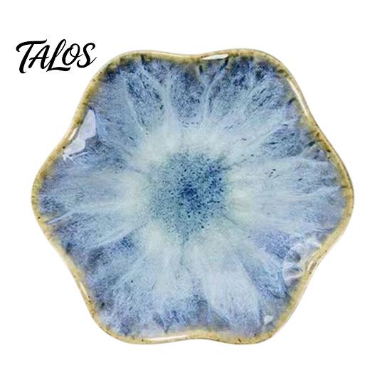 Talos Soy Sauce Dish Plate, Ceramic Lotus Leaf Design, High-Temperature Fired Unique Texture Jewelry Holder, for Dipping Vinegar Snack