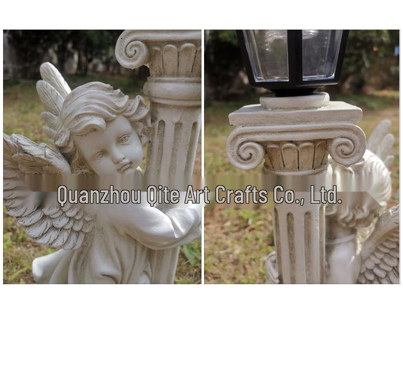 Ornamento da Giardino Solare Angelo Retrò Scultura in Resina