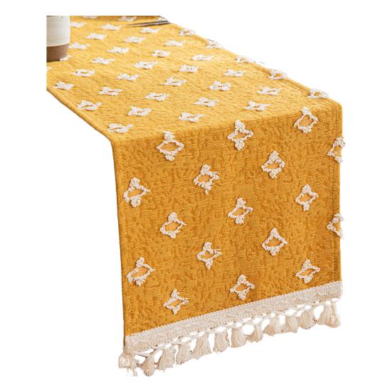 Boho Burlap Yellow Table Runner Wear Resistant Stain-Resistant Machine Washable Summer