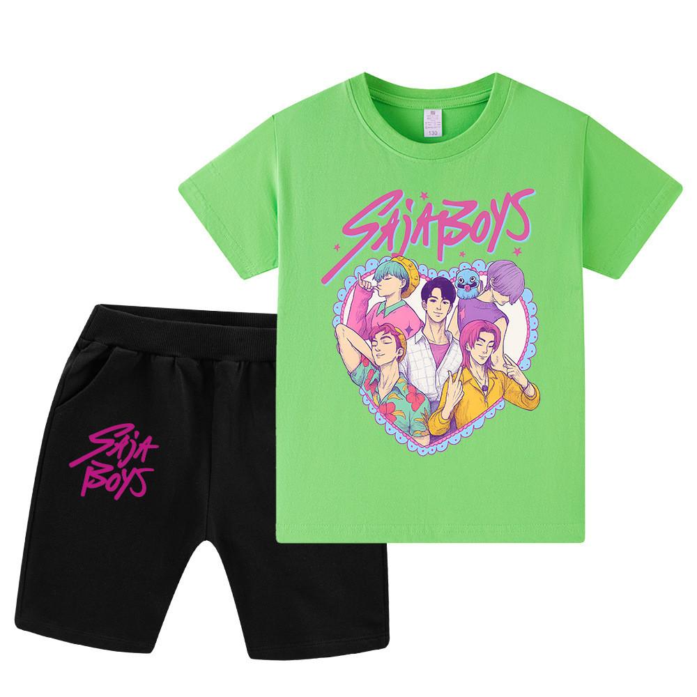 

WA1212 Kids Boys Girls Kpop Rumi Zoey Mira Sajaboys Print Short Sleeves T-shirt Shorts Pants Sets 120cm зелений