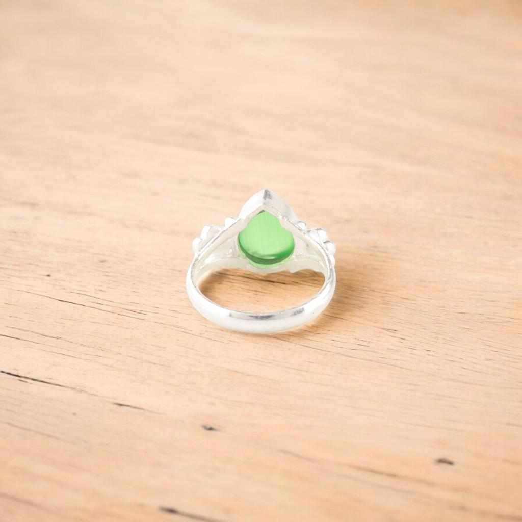 Green Cat's Eye Gemstone 925 Solid Silver Handmade Jewelry For Anniversary Gift RR-59-37