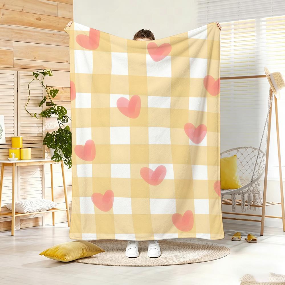Y2K Heart Check Throw Lightweight 240g Flannel Blanket Soft Skin-friendly for Summer Cooling