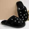 Fashion Fashion Heart Crystal Detor Fur Slippers Women Indoor Slip On Warm Plush Slippers Woman Winter Non Slip Light Cotton Slides Lady