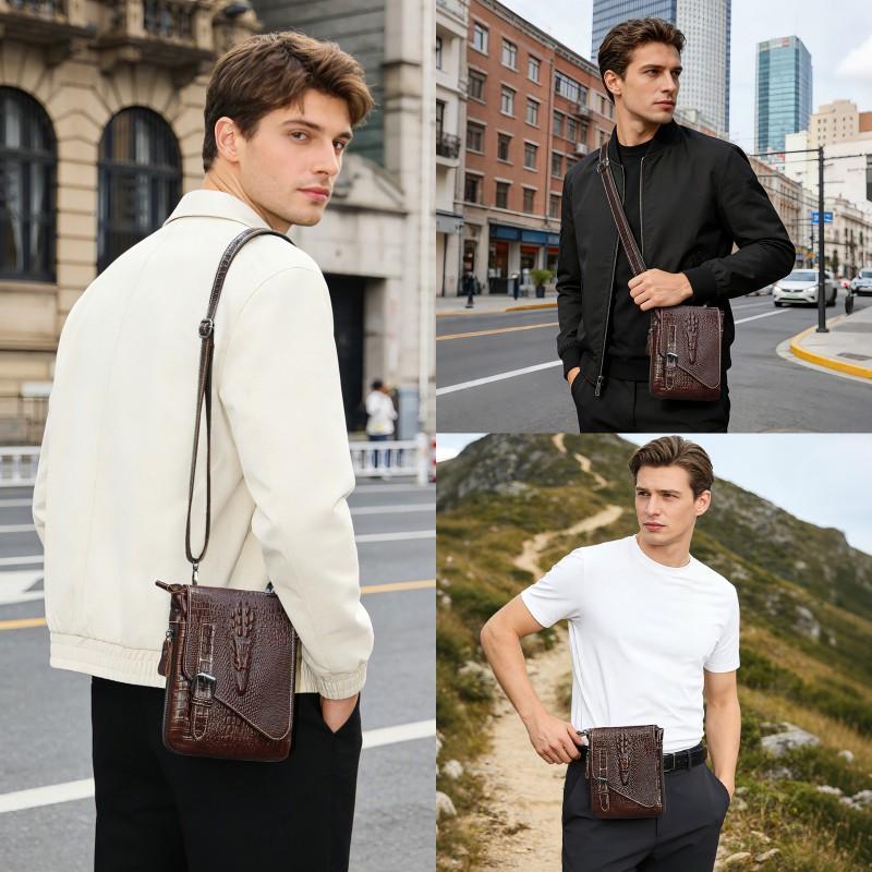Casual Men's Genuine Leather Foreign Trade Bag Crocodile Pattern Small Shoulder Multifunctional Belt Wearing Mobile Waist