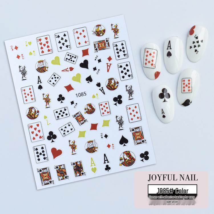 3D Playing Card Nail Stickers - Trendy Poker-Inspired Adhesive Design