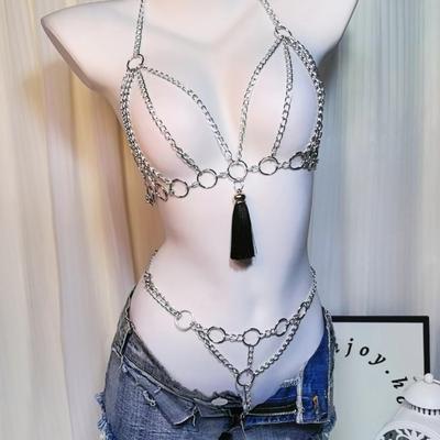 Alternative Lingerie Harness,Fetish Maid Lingerie Set Maid Role Play Metal Chain Outfit, Bondage Costume Set