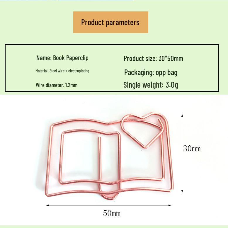 Rose Gold Electroplated Book-Shaped & Irregular Paper Clips with Holder Book Shape розового золота