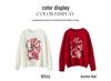 100% Wool Red Jacquard Round Neck Sweater - Autumn/Winter Loose Knit Christmas Top