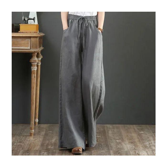 2025 Spring/Summer Women's Cotton Linen Wide-Leg High-Waist Floor-Length Pants, Artistic Loose Fit Plus Size.