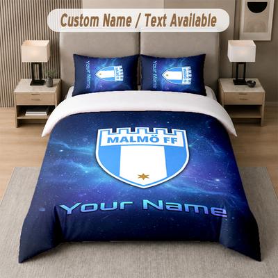 Custom Bedding Set Malmö FF Pattern, Print Name Text 1 Duvet Cover Plus 2 Pillowcases Home Textile