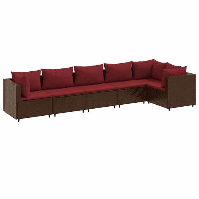 VidaXL Salon de jardin 6 pcs avec coussins Marron Résine tressée, ensemble de canapés d'extérieur, canapé d'angle de jardin, 3308109