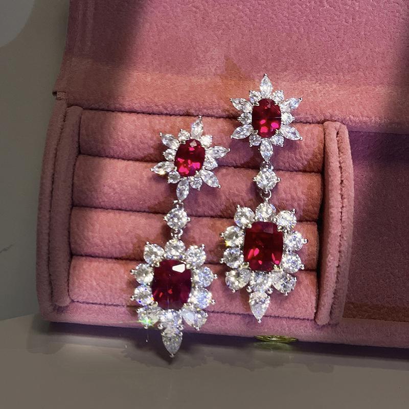 

Temperament Red/White Cubic Zirconia Pendant Earrings for Women Delicate Zircon Gift Versatile Wedding Party Accessories