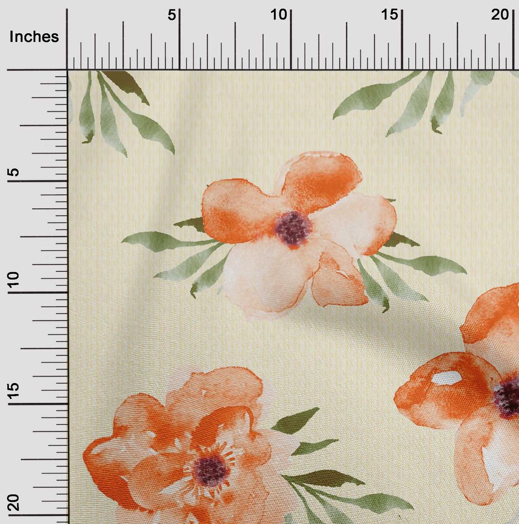 oneOone Bawełna Elastyczna Tkanina Akwarelowe Liście i Kwiaty Kwiatowy Nadruk Metraż 40 Cali