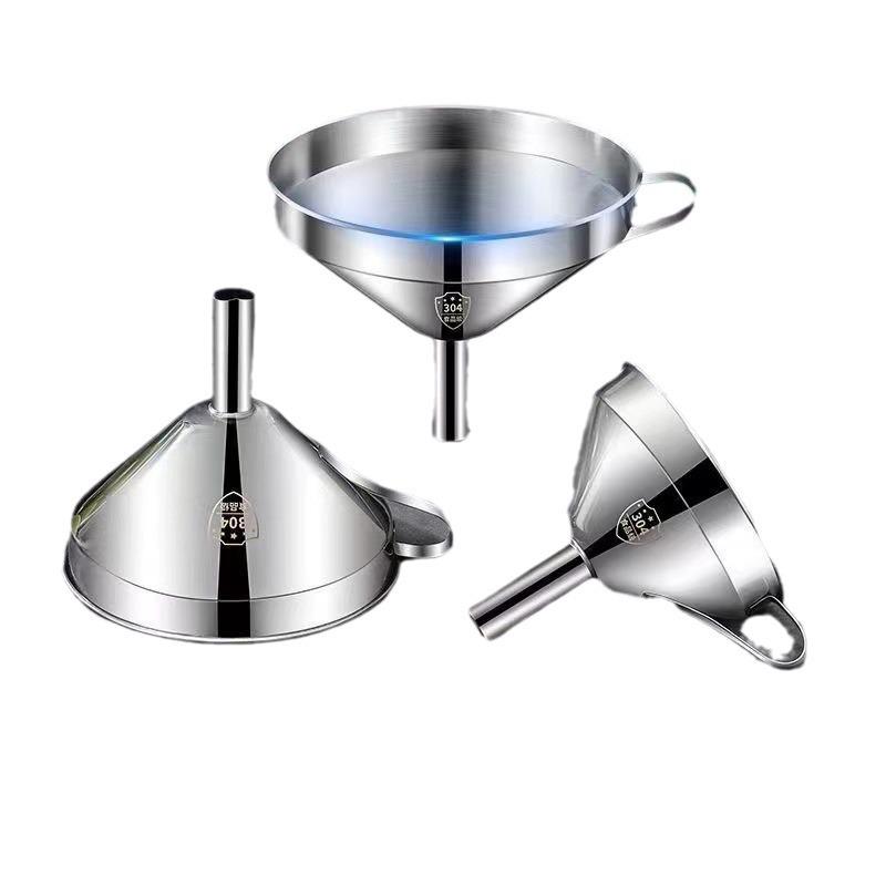 304 Stainless Steel Kitchen Funnel Set with Filter Mesh for Oil & Wine, Various Sizes