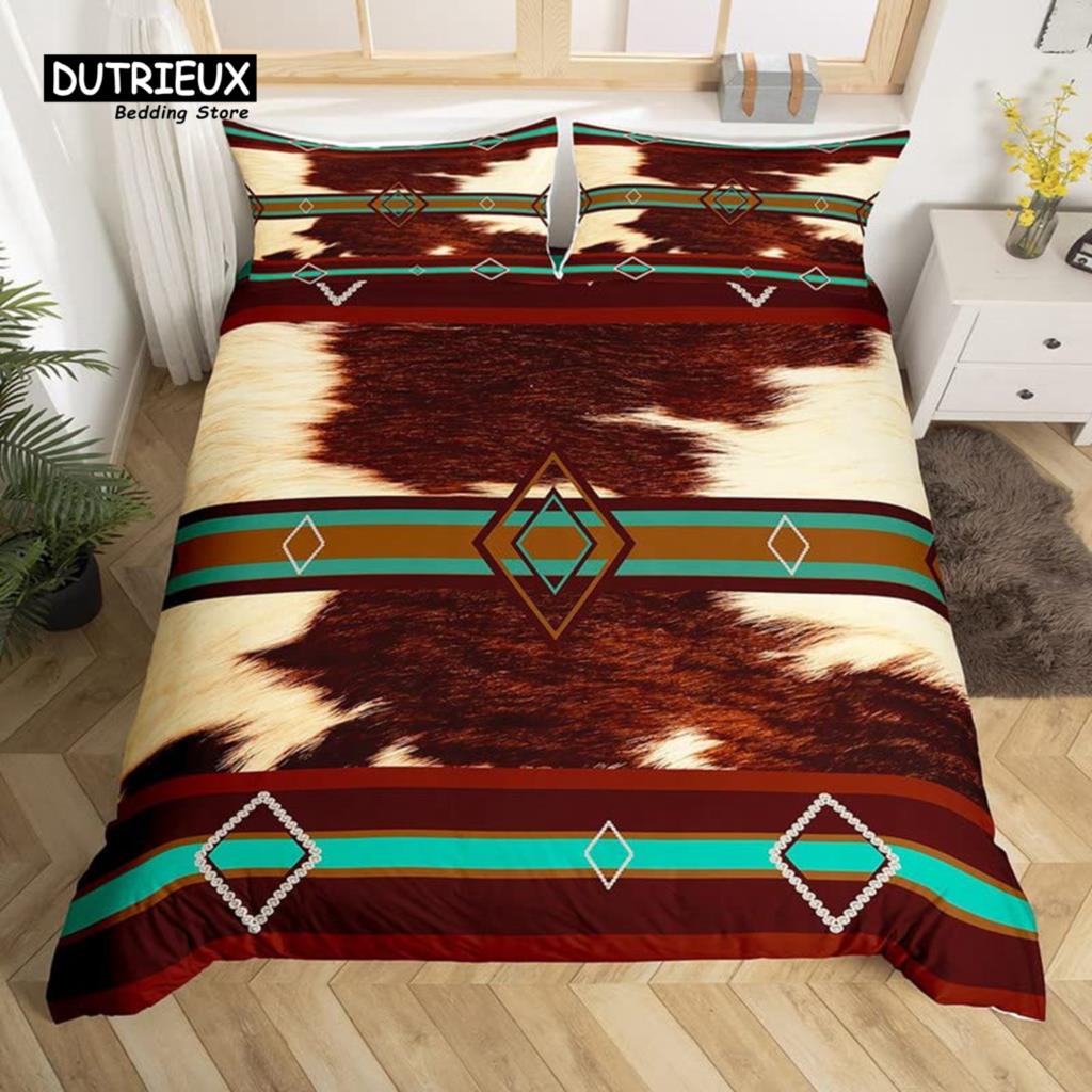 Cowhide Sunflower Duvet Cover Western Farm Animal Skin Bedding Set Microfiber Cow Fur Comforter Cover Twin For Boys Girls Room