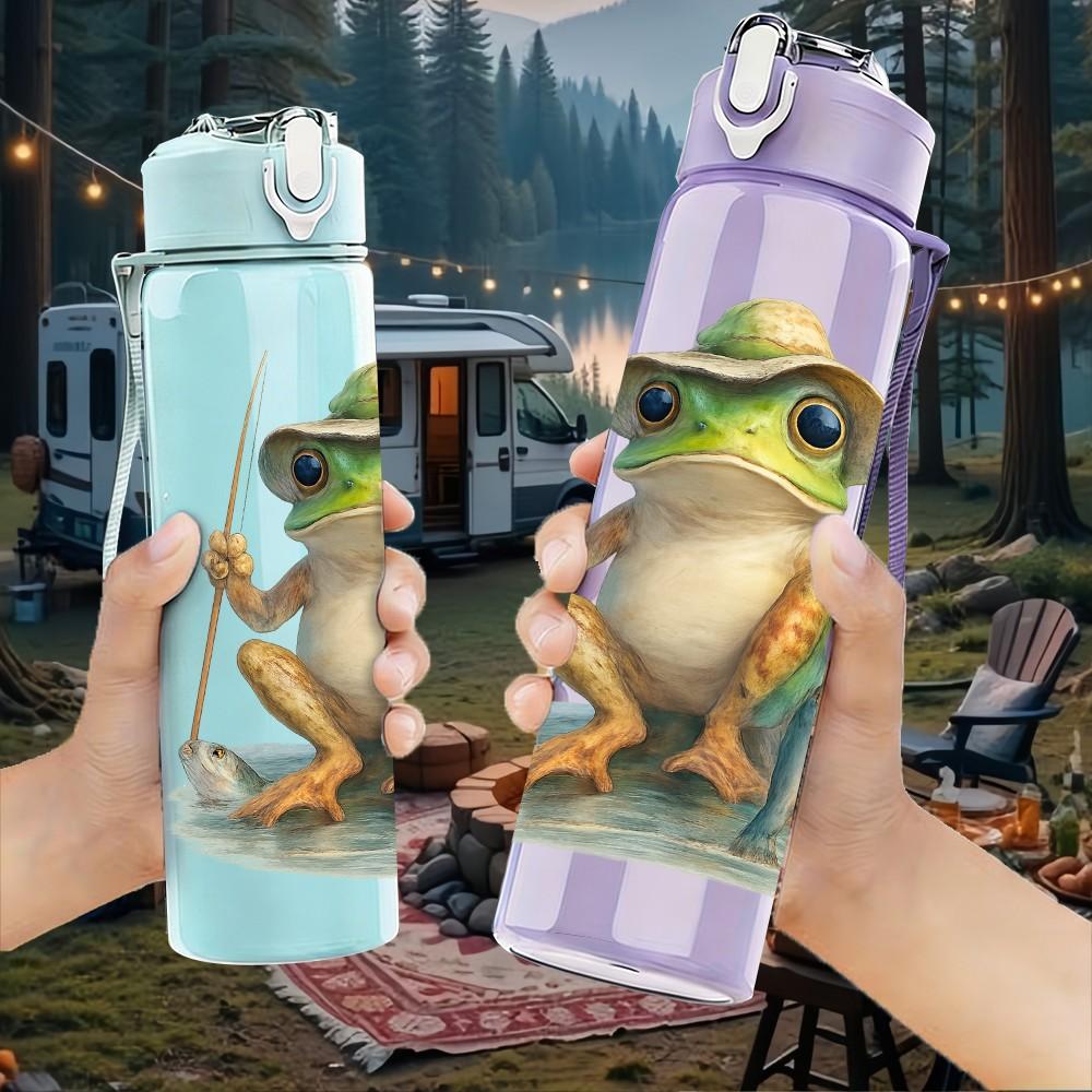 1PZ Rana Verde Foglia Altalena Cartone Animato 750ml Colore Plastica Borraccia Sportiva Tappo Flip con Cannuccia Anti-perdita Adatta per Sport Ufficio Uso Domestico