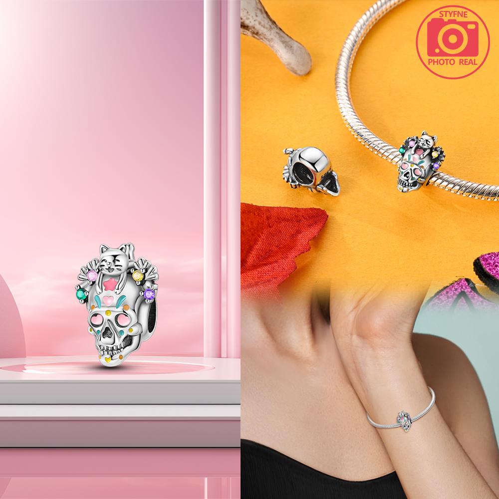 Copper Charms Flower Skull Pendant For Dangle Pendant Bead Jewelry Beads  New Gifts For Women