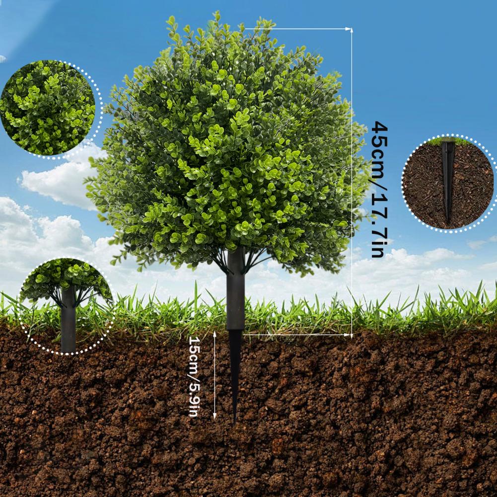 Faux Boxwood Ball Trees with Ground Spike UV Resistant Artificial Shrub for Outdoor Garden Patio Balcony and Indoor Settings