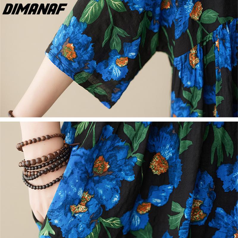 DIMANAF Plus Size Women 2023 Dress New Summer Style Loose Dress Basic Floral Dresses New Yellow