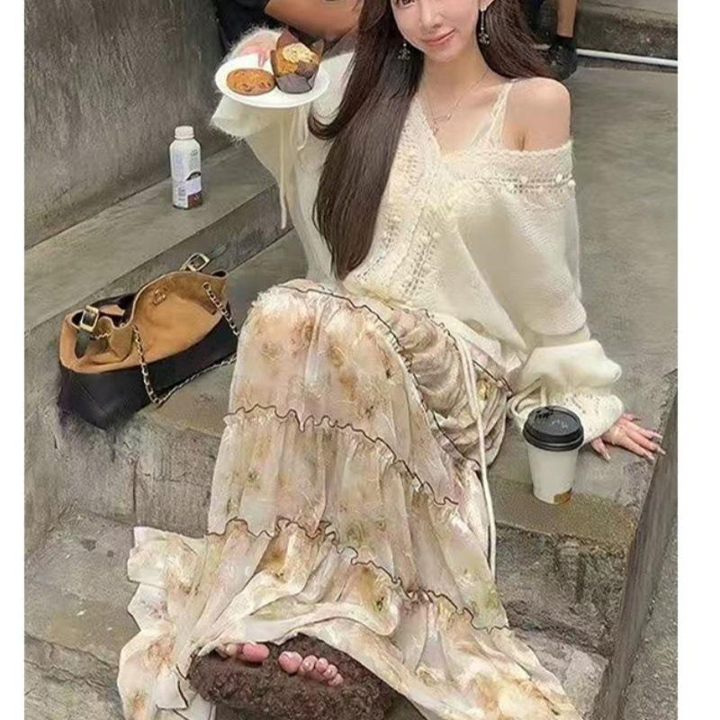 Korean Openwork Crochet Pompom V-Neck Knit Cardigan: Early Autumn Loose Drawstring Sweater