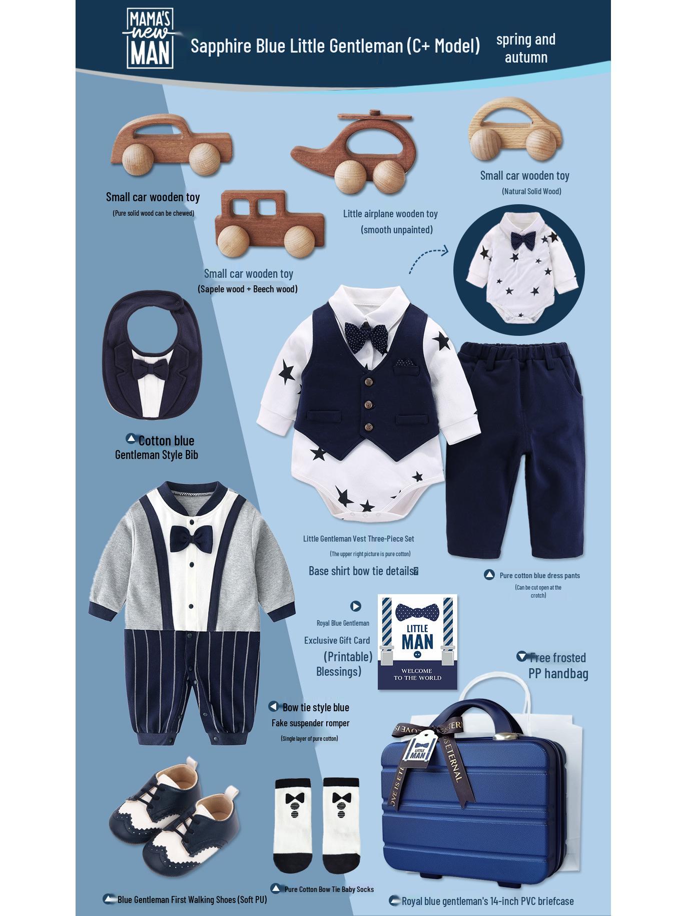 

Королевский синий костюм джентльмена для маленького мальчика, подарочный набор на осень/зиму - Идеально подходит для празднования первого дня рождения, полной луны или ста дней Size 66 (Full month to 100 days)