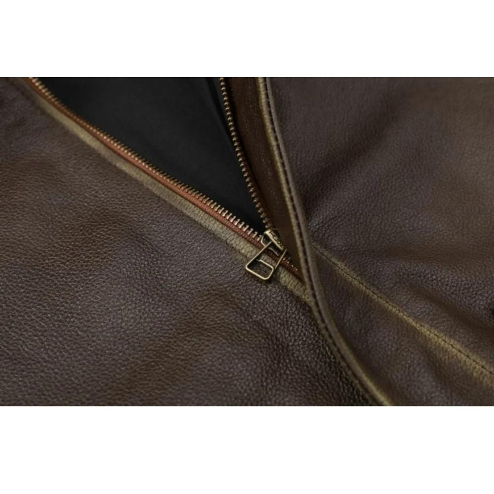 Chinese Size Classic Air Force A2 Flight Jacket Edged Army Green Genuine Cow Leather Jacket Men Pilot Coat Autumn Jaquetas Masculina De Couro