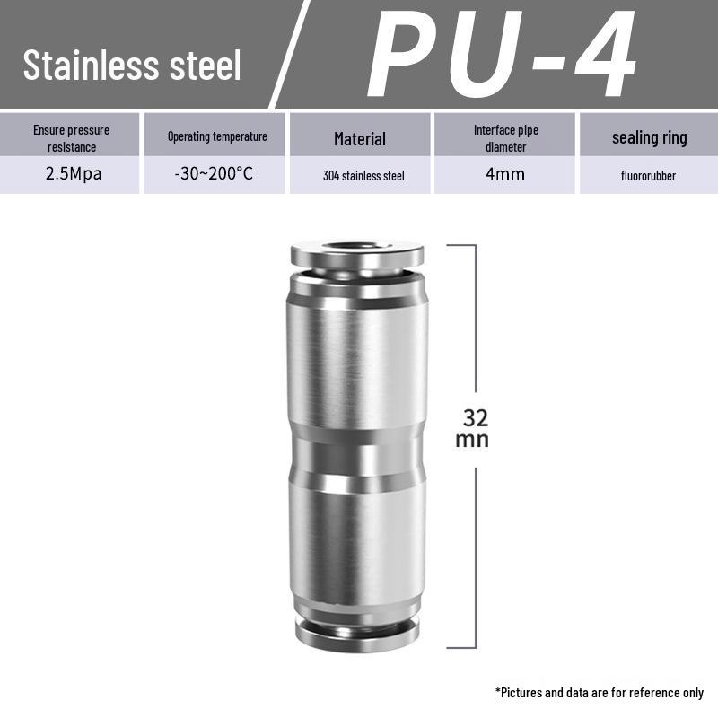 Zhuo Ji 304 Stainless Steel Quick Connector: 8mm Pneumatic Hose Reducer for PU/PG Air Source