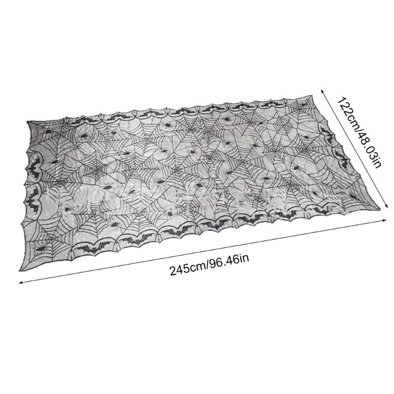 Scary Spiderweb Fabric Table Cloth Black Lace Table Cover With Spiderweb Bat Motifs For Home Decors Washable Table Cloth
