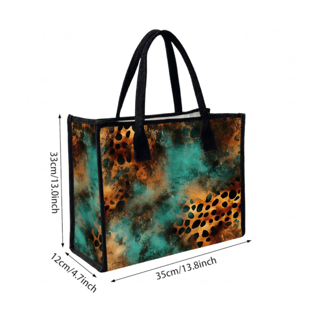 Vintage Leopard Print Tote Bag for Daily Shopping Travel Commute Portable Fashion Shoulder Bag
