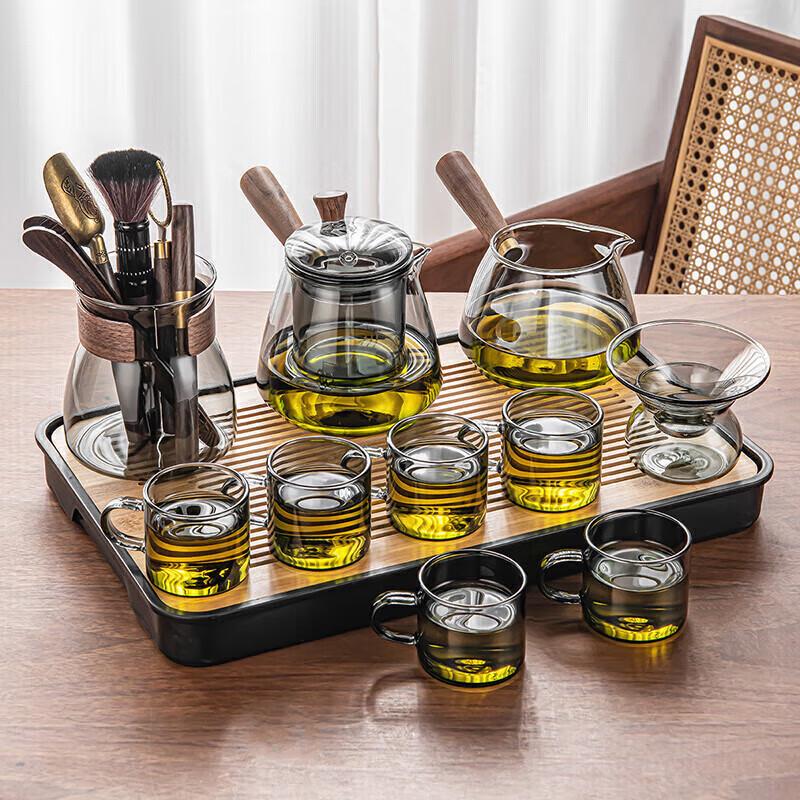 Luxury Glass Kung Fu Tea Set with Bamboo Tray
