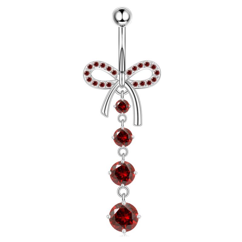 Navel Ring Western Style Red Zircon Studded Sexy Minimalist 1Pcs Body Piercing Jewelry for Beach Party Daily Wear