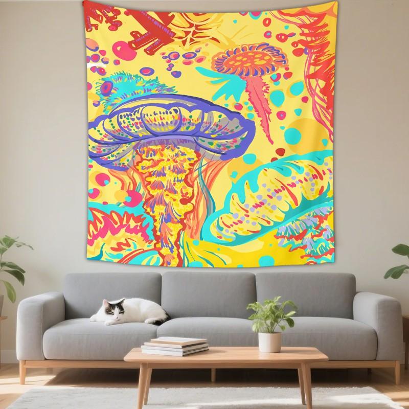 Boho Chic Wall Tapestry With Moon Phase Floral Starry Sky Design Bedroom Yoga Studio Decor