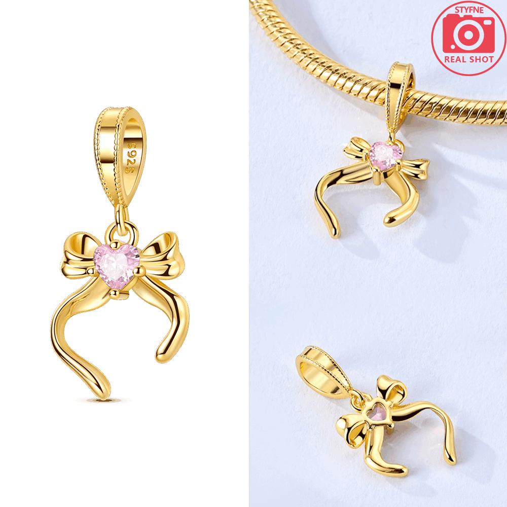 Copper Pendant Pink Ballet Girl Bow Charms Beads Fit Original Bracelet Necklace Jewelry Making For Women Diy