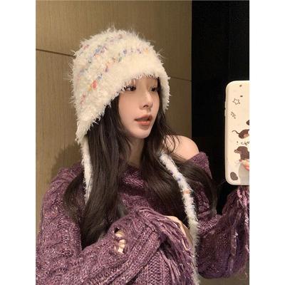 Colored Candy Beans Hand Woven Tied Fisherman Hat For Women, Autumn And Winter Travel Atmosphere, Cute Plush Hat