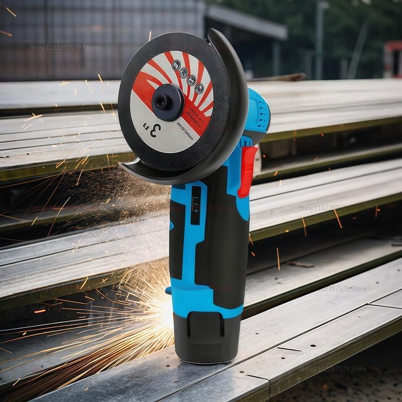 12V Cordless Electric Angle Grinder Brush Cutter Polishing Machine Portable DIY Home Power Tool with Saw Blade