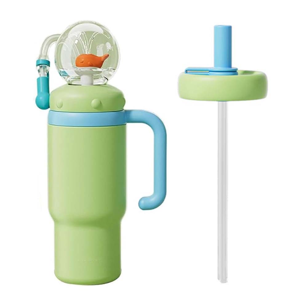 Stainless Steel Drinking Cup with Handle Whale Squirt Water Cup Leak Proof Water Bottle with Straw for Kids Teens and Adults