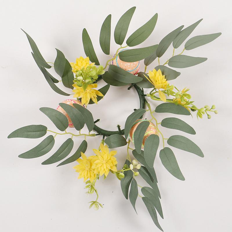 Easter Egg Candle Ring Wreath Small Candle Rings for Pillars Spring Candle Ring Wreaths Artificial Easter Candle Holder Ring