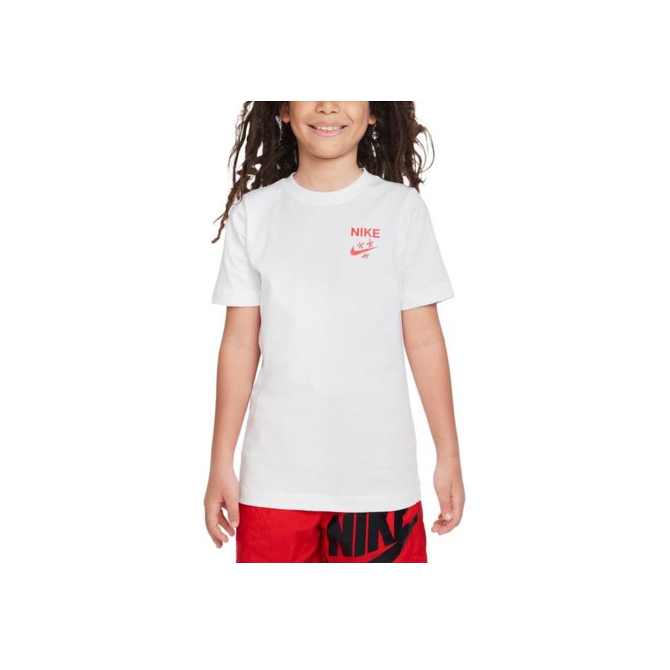 Nike Logo Print Round Neck Short Sleeve T-Shirt Kids Tops White FD3988-100